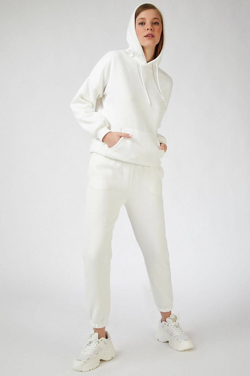 Conjunto de chándal blanco con capucha para mujer