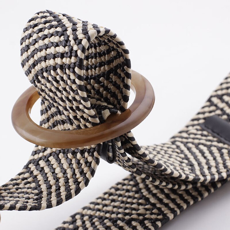 Wax Rope Straw Square Buckle Waist Belt Elastic Braided Knitted Belt Skirt Belt Woman Vintage Knitted Woven Waist Belt