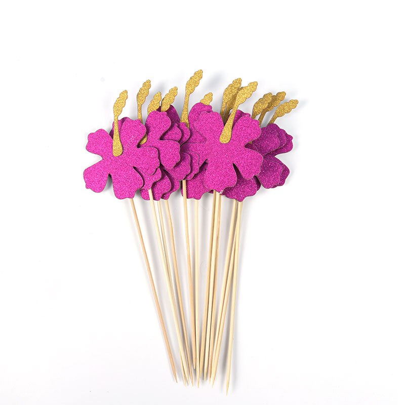 12Pc Summer Hawaii Theme Party Cup Cake Topper Flamingo Palm Leaves Pineapple Wedding Decoration Tropical Birthday Dessert Decor