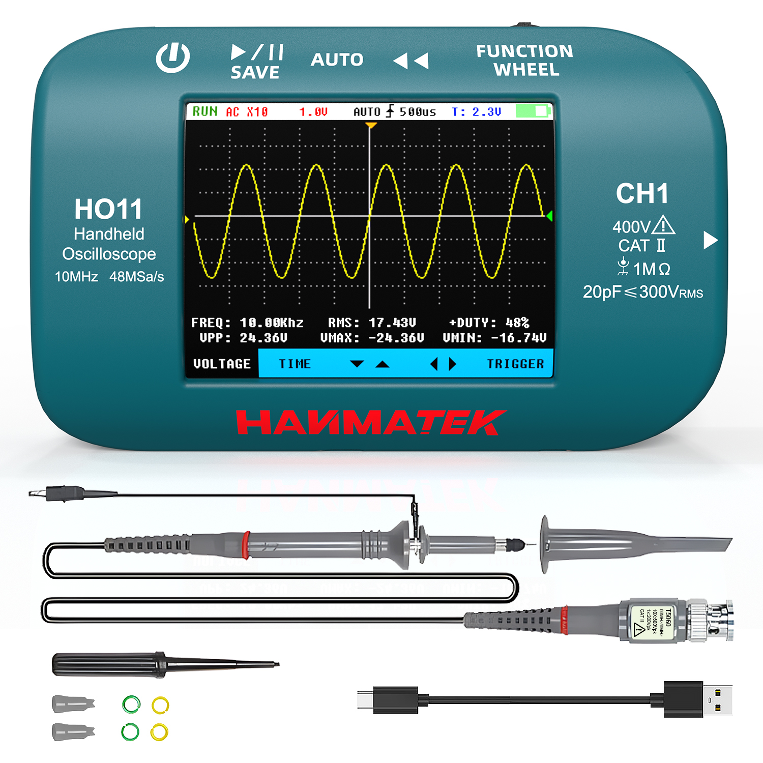 Hanmatek Handheld Digital Oscilloscope 10MhZ Bandwidth Display Sampling Rate Mini Oscilloscope Electronic Component Tester