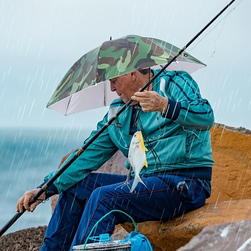 Paraguas plegable para la cabeza, sombrero de pesca portátil impermeable de 55CM, sombrero de lluvia manos libres para senderismo, Camping, paraguas de camuflaje para adultos