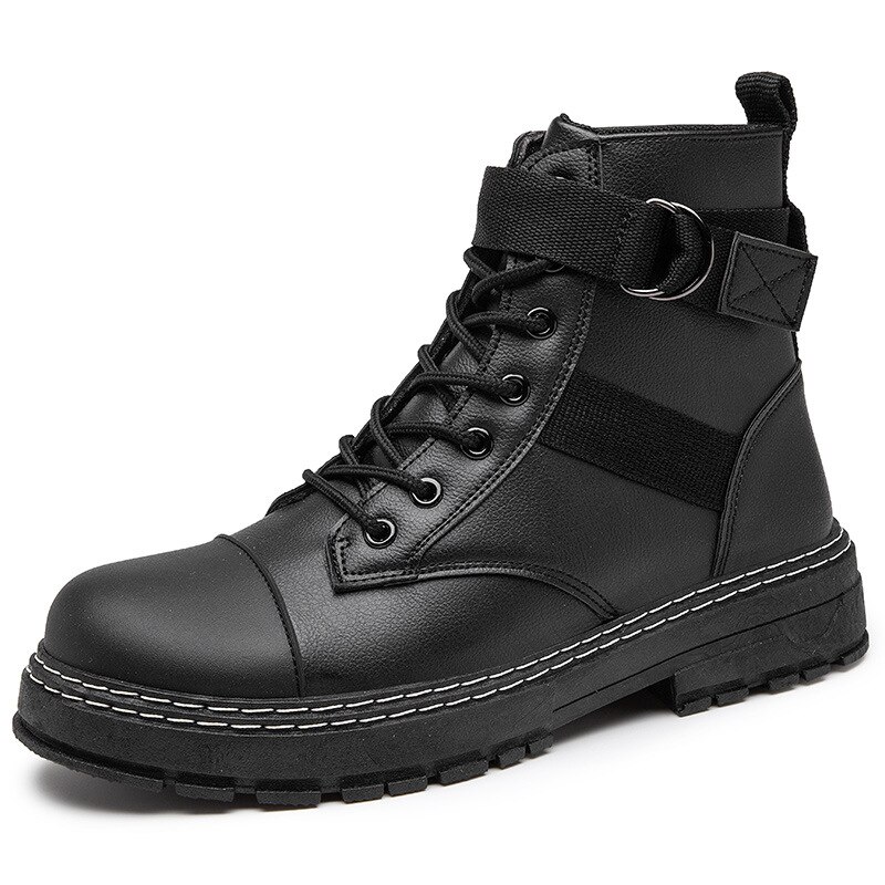 Men Ankle Martin Boots Outdoor Leather Black Autumn Spring Non-slip Walk Male Casual Flats Shoes Sneakers Comfortable