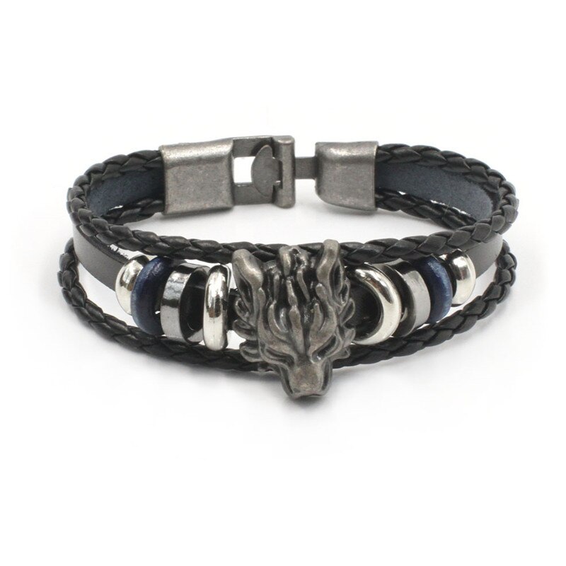 Bracciale da uomo moda retrò in pelle moto multistrato bracciale intrecciato a mano bracciale in acciaio inossidabile regalo per fidanzato: Lion head 1