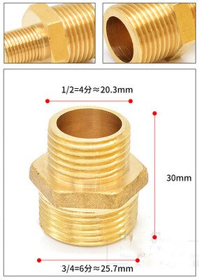 Messing rør sekskantet nippel fitting lynkobling adapter 1/8 1/4 3/8 1/2 3/4 1 bsp han til han gevind vand olie gas stik: 4-6