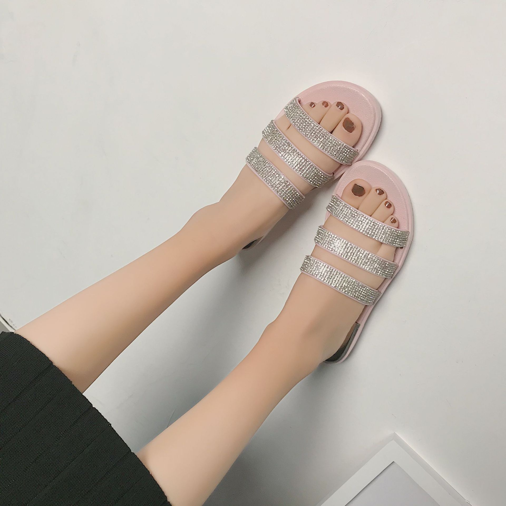 Dames zomer slippers dames pantoffels dames kristal platte zomerschoenen strass bling bling vrijetijds strand slides