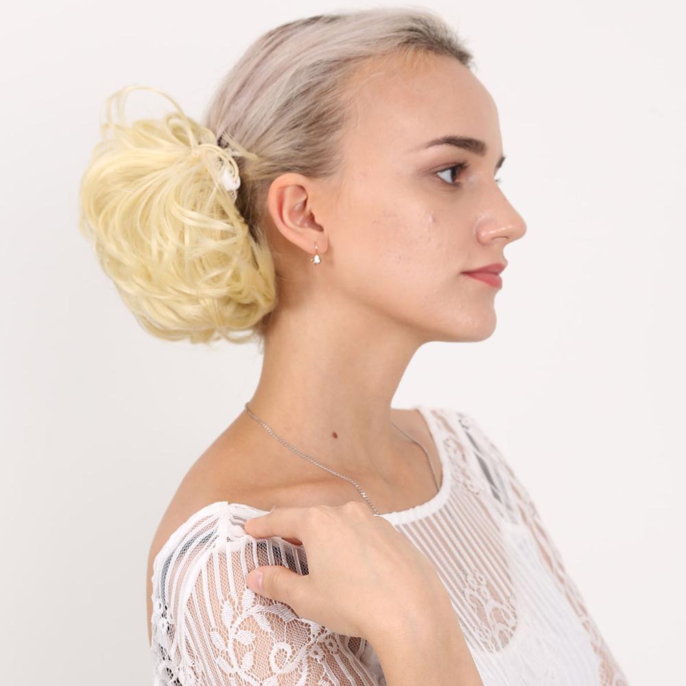 Manwei syntetisk rodet chignon donut gary brun farvehår bollepude elastisk hår reb gummibånd hårforlængelser