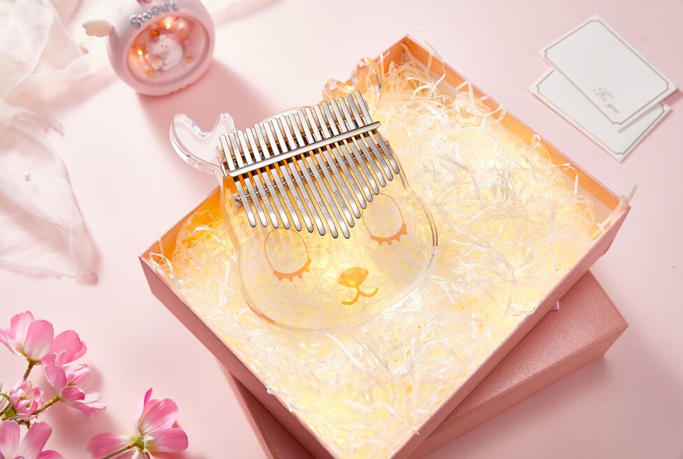 Piano de pulgar Kalimba de 17 teclas, Piano de dedo de madera acrílico transparente portátil, instrumento Musical para niños adultos principiantes: Cute deer