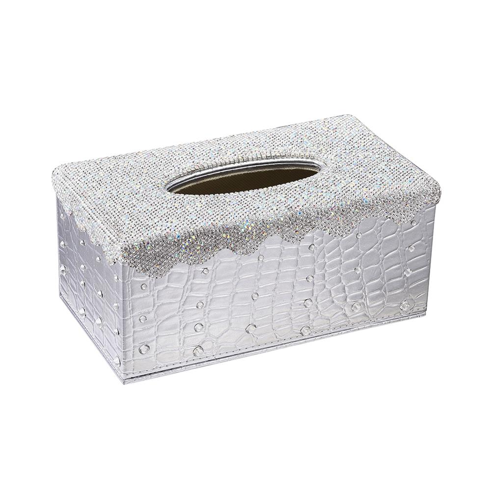 Skinnende tissueboksdeksel rektangulær holder til hjemmebilkontorinnredning sølv