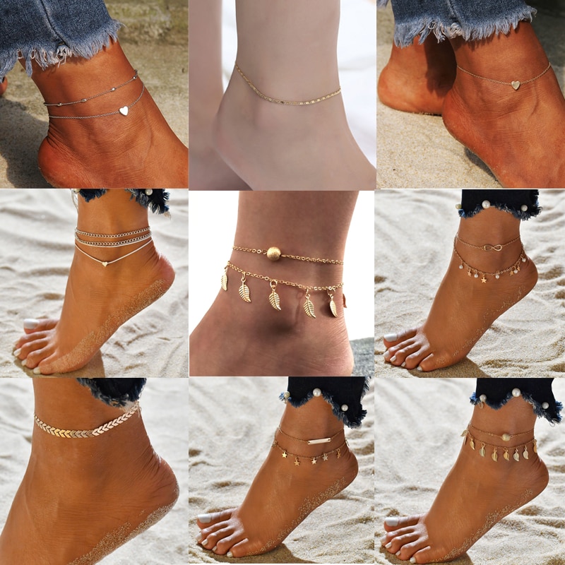 cheville femme coeur pieds nus sandales au Crochet bijoux de pied nouvelle cheville cheville pied Bracelets pour femme chaîne de jambe