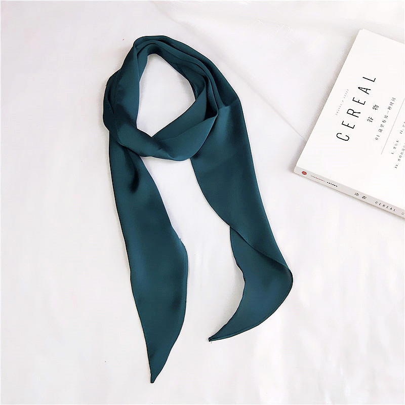 Vrouwen Mode Lint Zijden Sjaal Mooie Solid Meisjes Halsdoek Haarband Tas Handvat Wraps Kleine Hals Sjaals: Dark Green