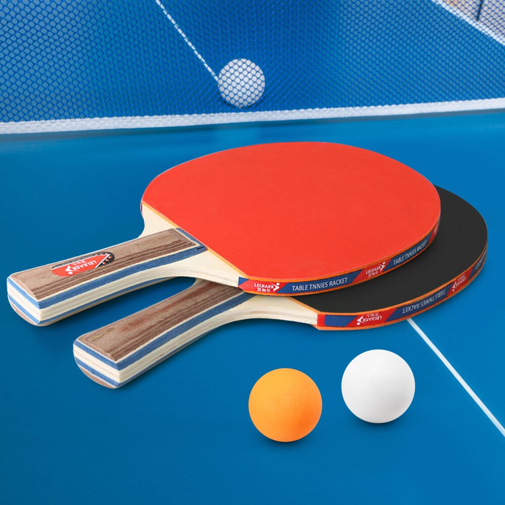 2 stk / mye bordtennisracket racket dobbel ansikt kviser i lang kort håndtak ping pong padle racket sett med pose 3 baller