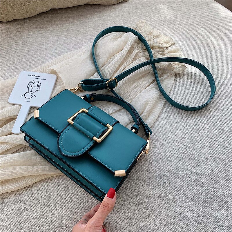 Woman Shoulder Bag PU Leather Youth Ladies Small Square Crossbody Bag Female Daily Messenger Bag Lady Handbags: Blue