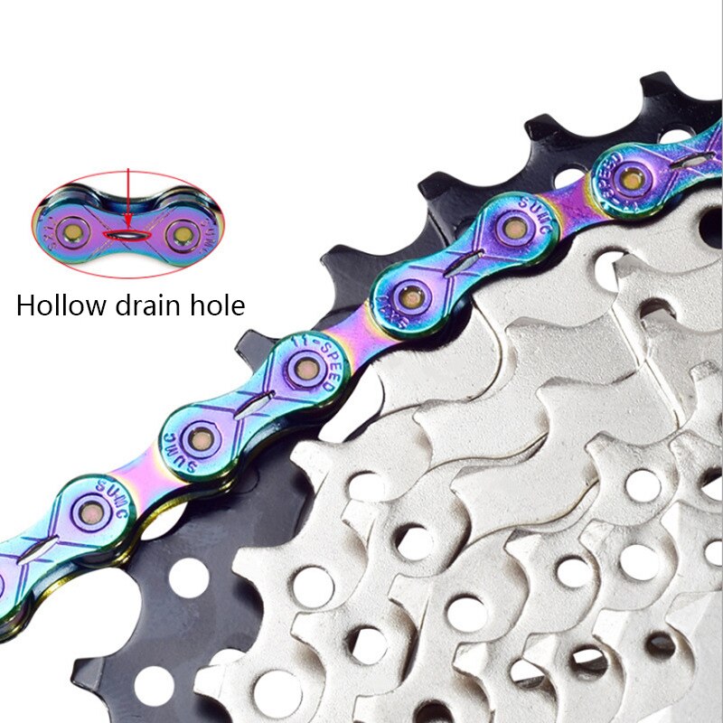 Bicycle Chains 9 10 11 12 Speed Colorful Mountain Road Bicycle Chain Half Hollow and Full Hollow Bike Chain Ultralight 116L