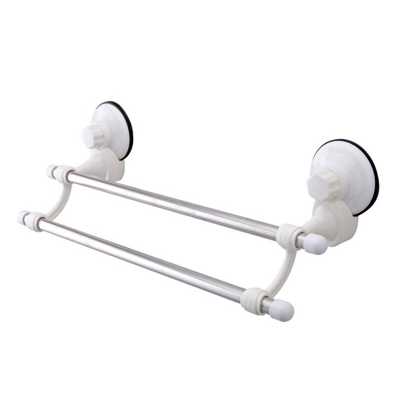 18.5 Inch Double Bars Suction Cup Towel Rail Holder Storage Racks Wall Mounted ABS Bathroom Organizer Kitchen Hotel: Default Title