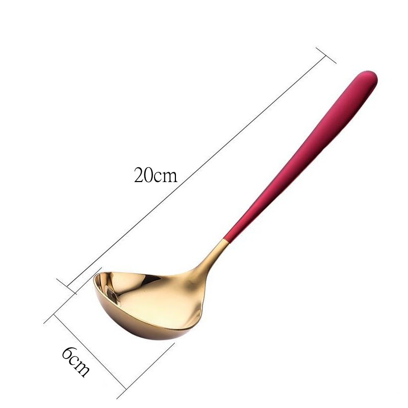 Stainless Steel Tableware Korean Long Handle Spoon Home Soup Spoons Cutlery Dinnerware Kitchen Cooking Utensils: Red Gold