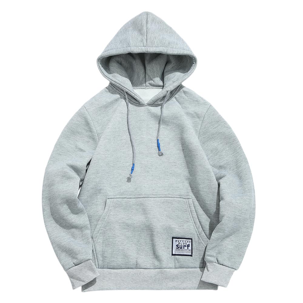 ZAFUL bolso de color sólido bolsillo polar con capucha básica Sudadera con capucha superior Simple estilo sudaderas otoño cálido para hombre suave sudaderas: Light Gray / S