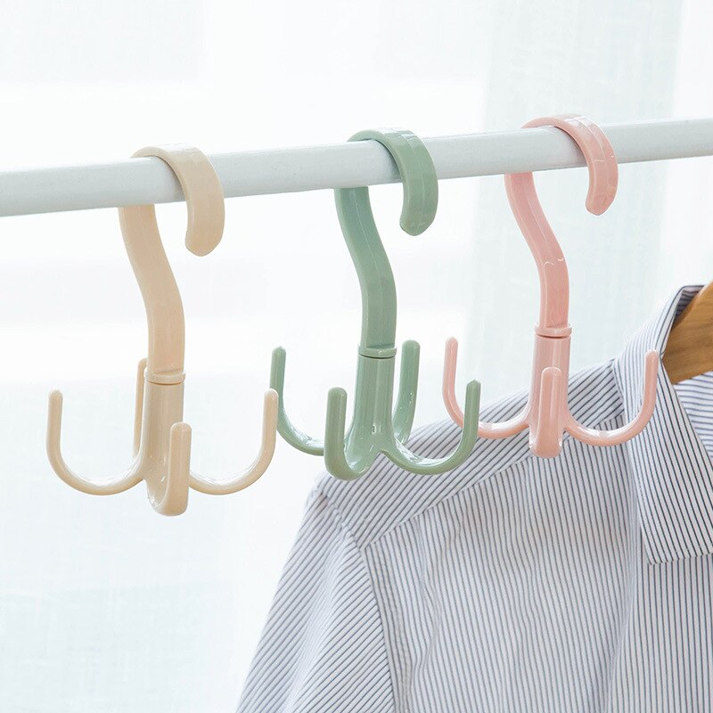 Plastic Hook Family Storage Rotatable Hanger Multi-Functional Load-Bearing Strong S Hook For Kitchen And Bathroom 4 Claws Pink