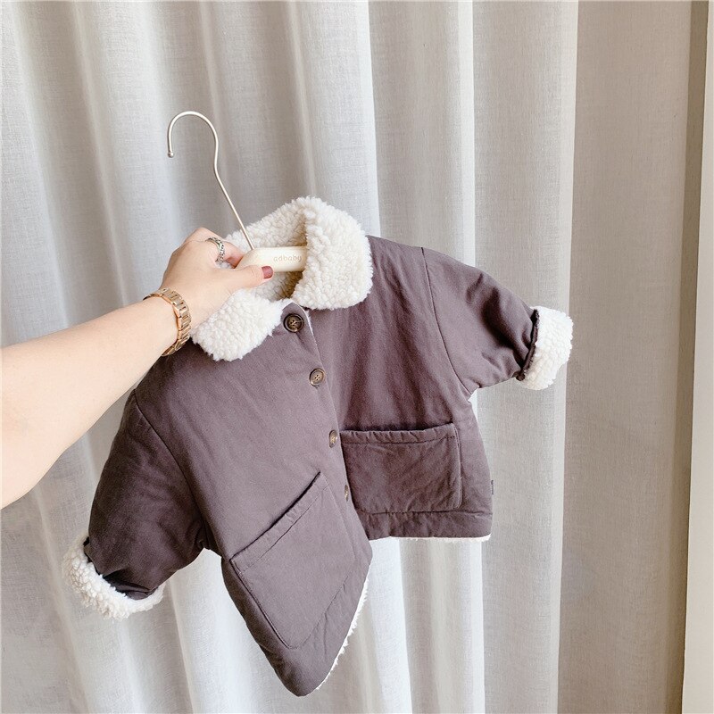 5551 herfst- en winterkinderkleding lam kasjmier katoenen gewatteerde jas babyjongens meisjes warme jas: Grijs / 80cm