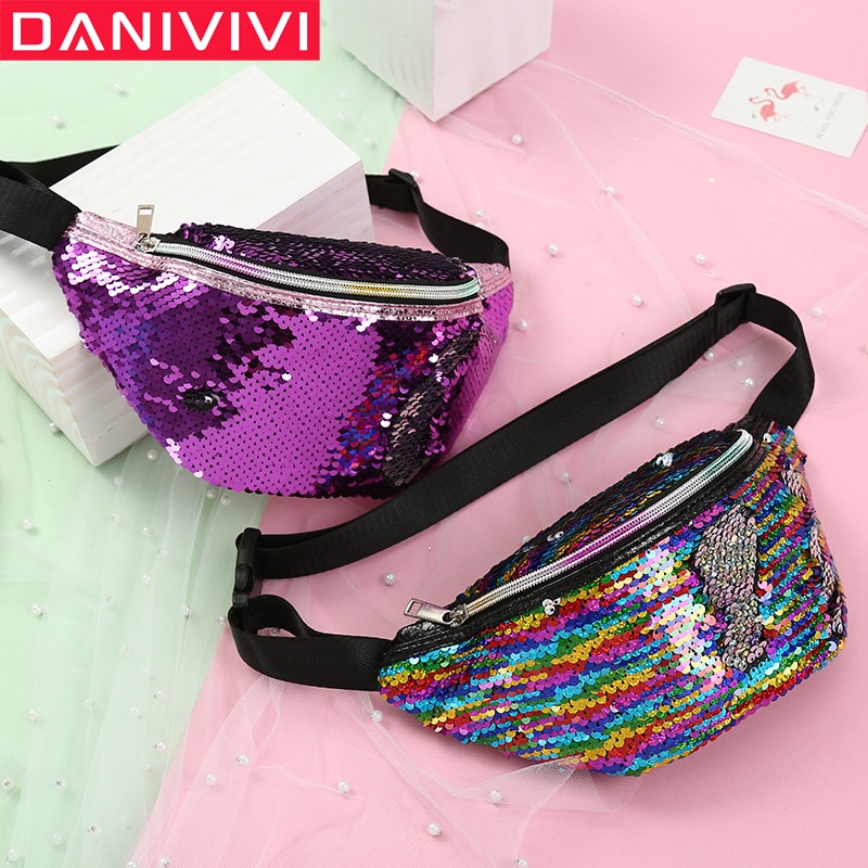 Mermaid Sequins Waist Bag Women Colorful Fanny Pack Girls Chest/Belt Bag For Teenage Girls Waist Pack Glitte Phone Pouch