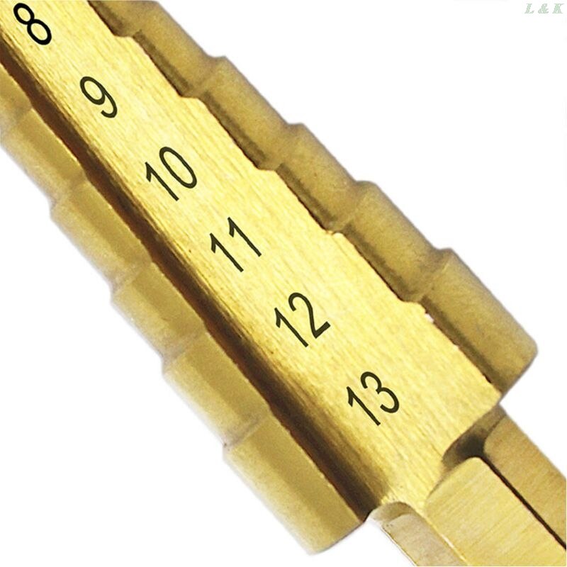 3-13mm HSS Titanium Coated Step Drill Bit Cone Hex Shank Reaming Power Tool Wood