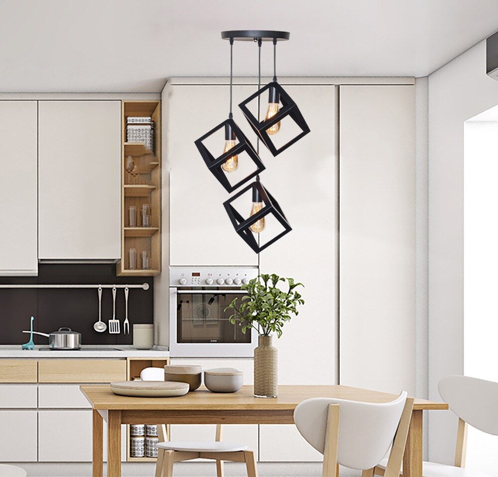 7 type moderne sorte bur pendel jern minimalistisk retro nordisk loft pyramide lampe metal hængende lampe  e27 indendørs