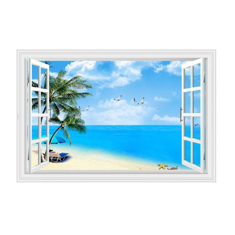 3D stickers Mediterranean blue false window scenery bedroom living room hotel decoration wall stickers: I
