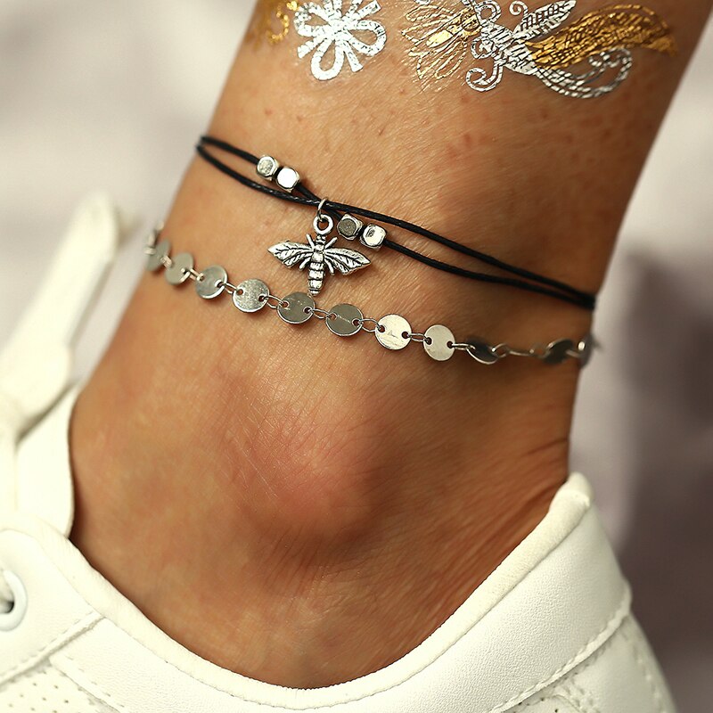 Double Layered Anklet Rectangle Star Pendant Anklets For Women Jewelry Layered Chain Leg Bracelet Tobilleras pulsera: 8