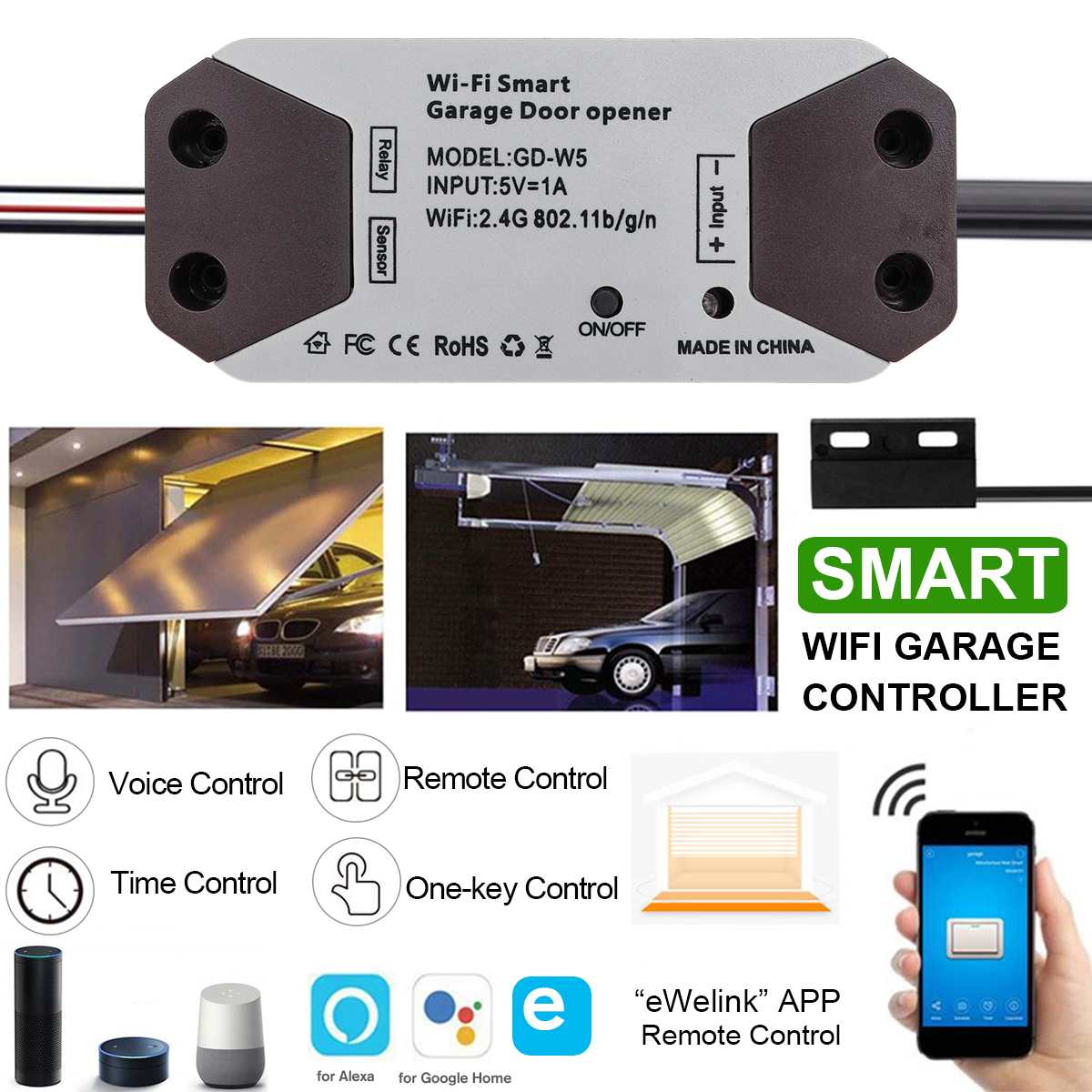 Wifi Smart Garagedeur Opener Schakelaar App Afstandbediening Deur Garage Open Close Monitor Voor Google Thuis Voor Alexa Voor echo