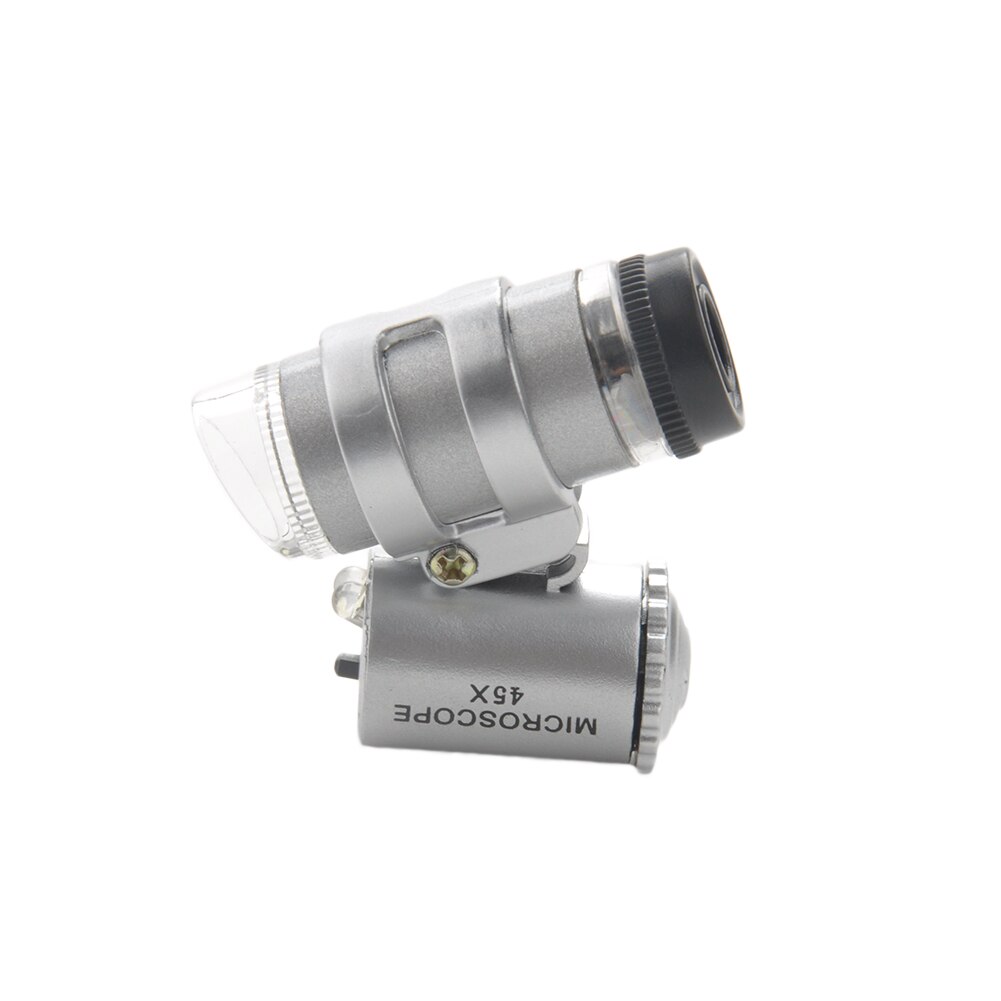 Di lusso Del Nastro 45x Handheld Mini Pocket Microscopio Lente di Ingrandimento Del Gioielliere Lente di Ingrandimento Con 2 LED Luce con custodia in pelle in PVC