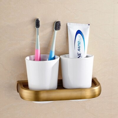 Porte-tasses Double en laiton, support mural, moderne, étagère dorée de luxe, porte-gobelet, porte brosse à dents: Antique