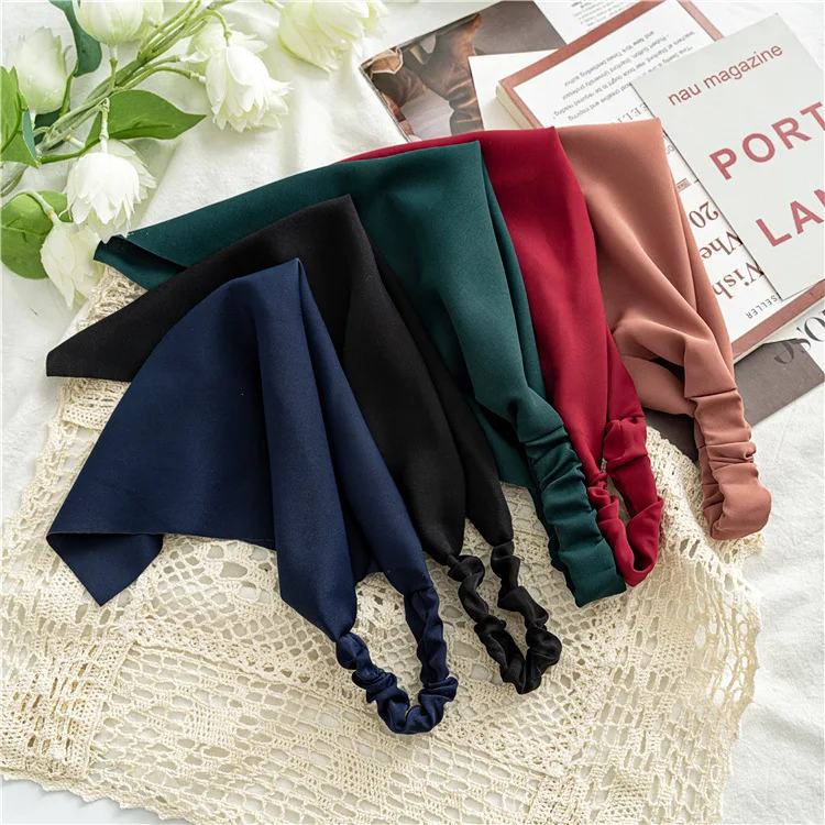 Vrouw Meisjes Effen Zomer Hoofddoek Chiffon Driehoek Bandana Vrouwen Elastische Haarband Haaraccessoires Hoofddeksels Ornamenten