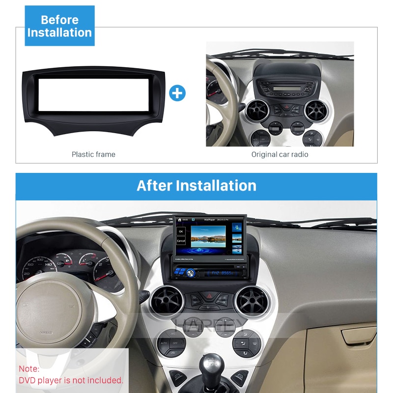 Harfey Car Radio Frame Fascia 1Din Trim Kit for Ford Ka + Stereo Install In Dash Mount Outter Frame 182*53mm