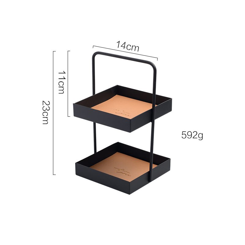 Bandeja de almacenamiento de doble capa de cuero, soporte de anillo de hierro forjado nórdico para el hogar, placa de exhibición de joyería, organizador de tocador: square brown