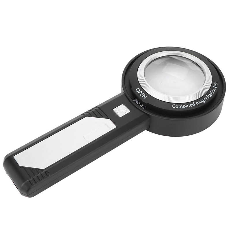 LED Magnifier ABS Acrylic Dual Lens Portable 20X Magnifying Glass Stylish for Manual Repair for Reading for Senior