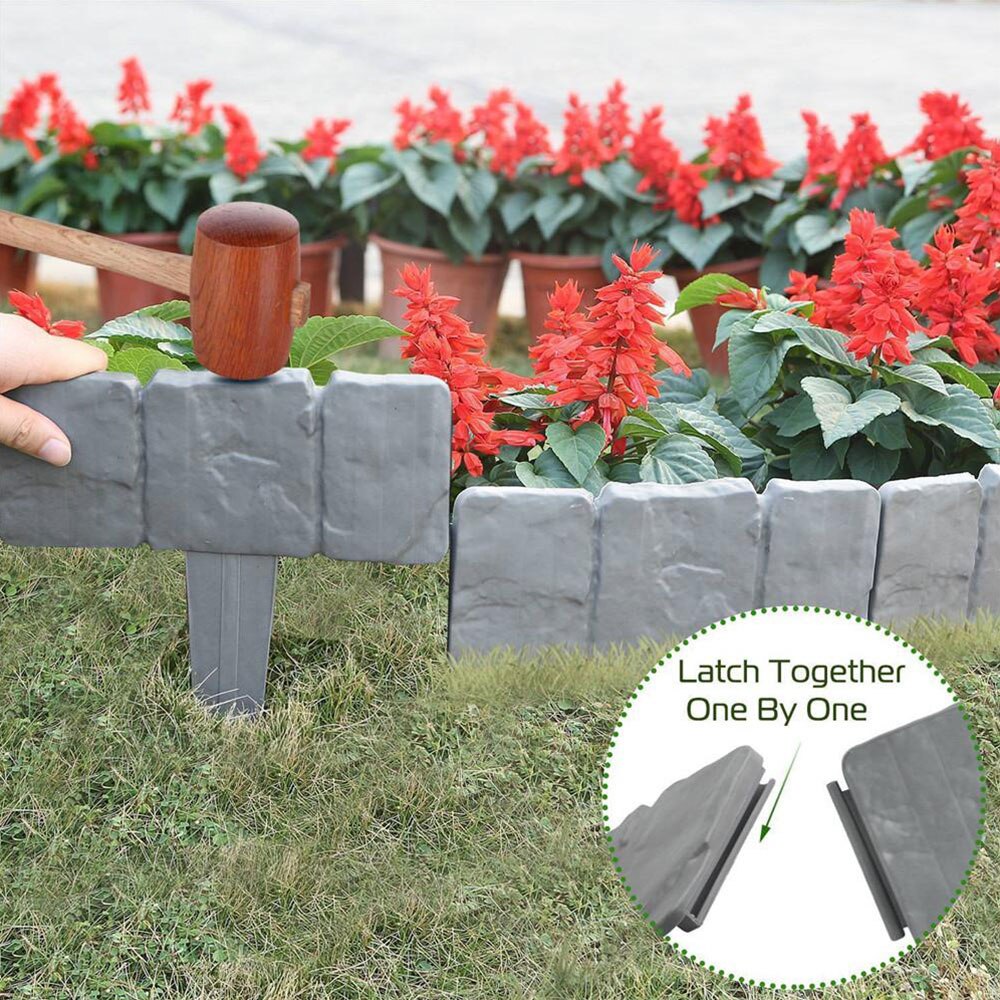 10Pcs Grey Garden Fence Edging Cobbled Stone Effect Plastic Lawn Edging Plant Border Decorations Flower Bed Border