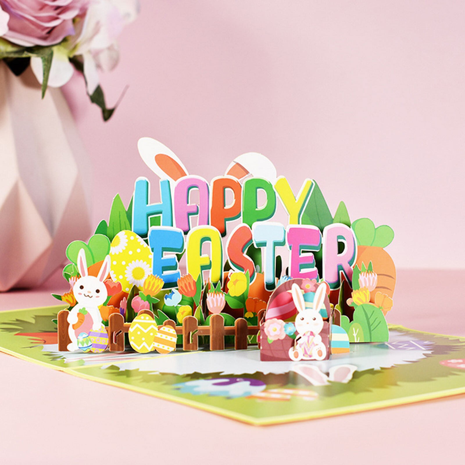 2 Pack Pop Up Easter Cards 3D Card with Envelope Spring Greeting Card Easter Egg Bunny Card Happy Easter Greeting Card for Kids: type 1