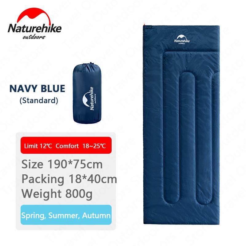 Naturehike Sleeping Bag Envelope Type 3 Seasons Single Person Waterproof Warm Cotton Sleeping Bag Outdoor Camping Travel: Standard-Navy Blue