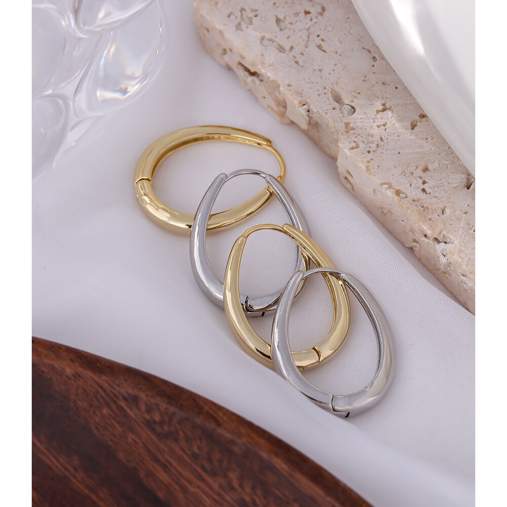 Yhpup-pendientes de aro de Metal con textura geométrica ovalada, joyería chapada en oro, de , bisutería para mujer