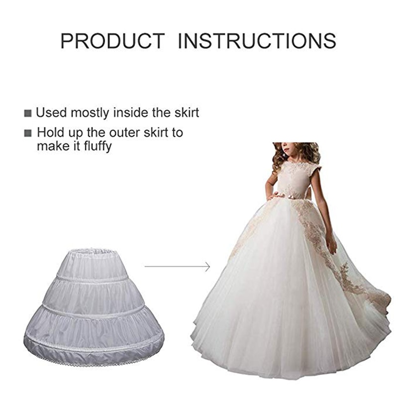 White Children Petticoats 3 Hoops One Layer Kids Crinoline Lace Trim Flower Girl Dress Underskirt Elastic Waist Full Slip PEC006