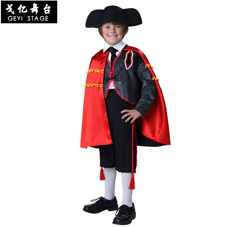 COS – Costume de chasseur de bouledogue espagnol, Costume d'halloween, journée de l'enfance, spectacle sur scène, rouge, tenue Parent-enfant: child S
