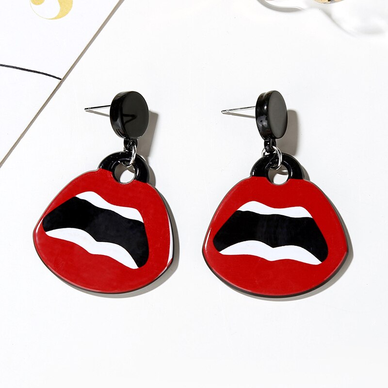 Labbra rosse acriliche strani orecchini esagerati bocca sexy orecchini grandi signore anca salto punk divertenti orecchini pendenti lunghi gioielli da donna