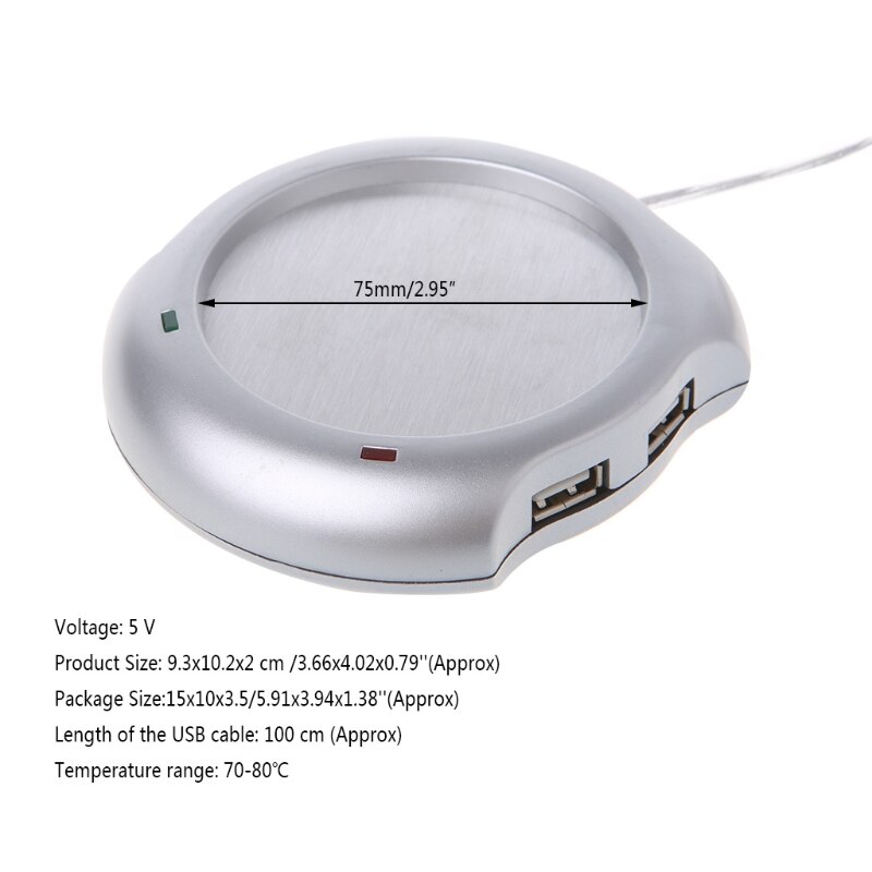 USB Tea Coffee Cup Mug Warmer Heater Pad with 4 Port USB Hub PC Laptop