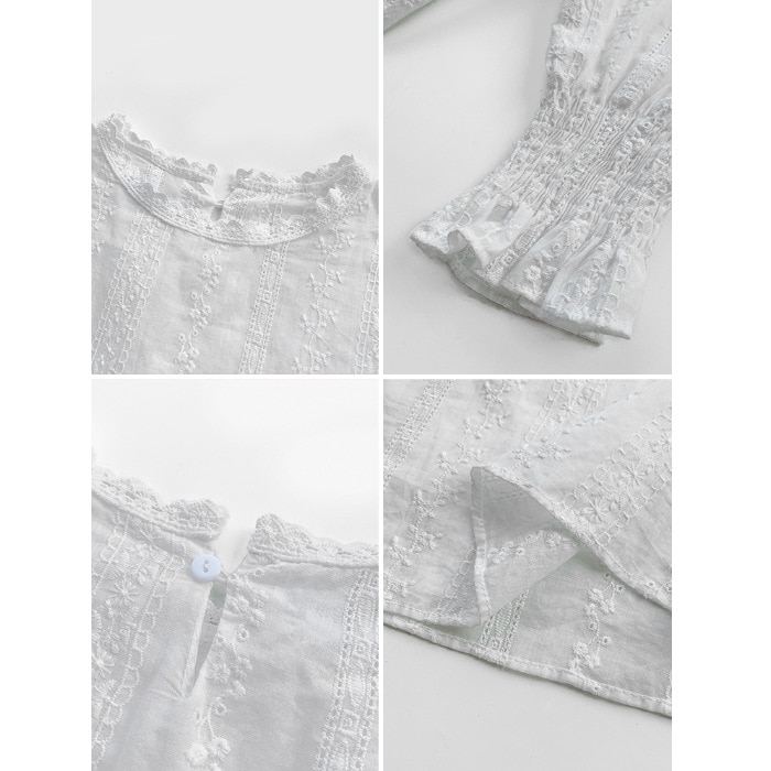 Estilo Vintage de encaje camisa manga hueco blanco Blusa Casual ropa nueva de Tops de encaje de mujer Blusa de mujer blusas