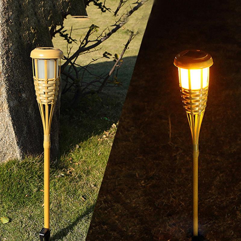 2Pcs Outdoor Garden Solar Bamboe Fakkel Verlichting Landschap Pathway Solar Torch Lights Solar Gazon Spike Spots (Warm Licht)