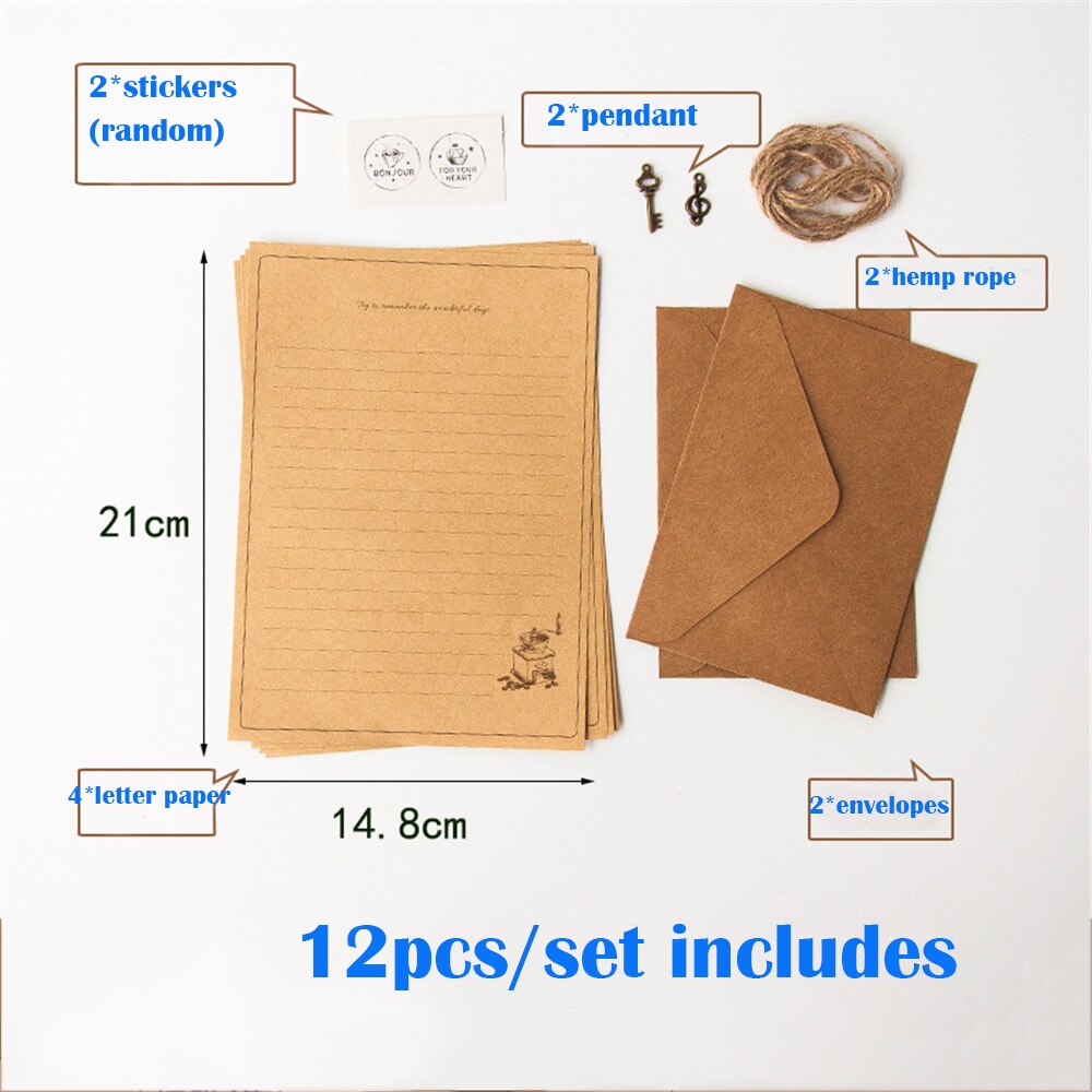 Sobres de papel Kraft Vintage para escribir, papel europeo para Carta, sobre, papel de oficina, papelería, 12 unids/set por juego: H