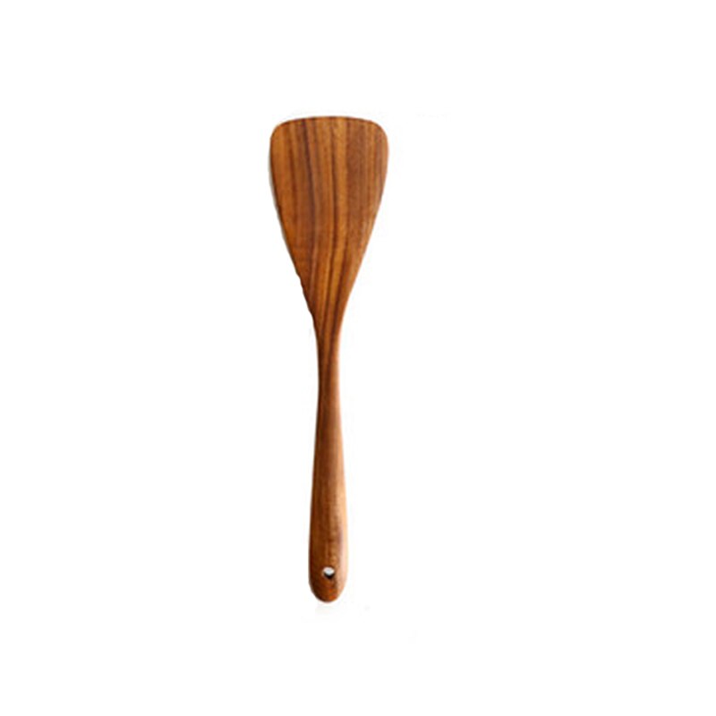 Teak ske med lang håndtag dørslag non-stick gryde træ slids ske speciel spatel ske til gryde massivt træ ris ske: Flad skovl 32 x 7.5cm