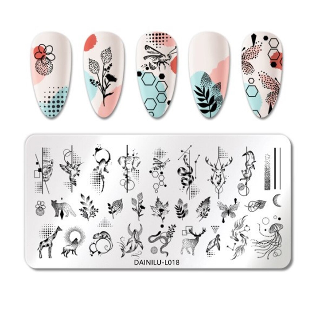 Geometrische Patroon Nagel Stempelen Plaat Nail Art Image Tekening Platen Stamper Schilderen Tool Rvs Dieren Foto &#39;S: 7