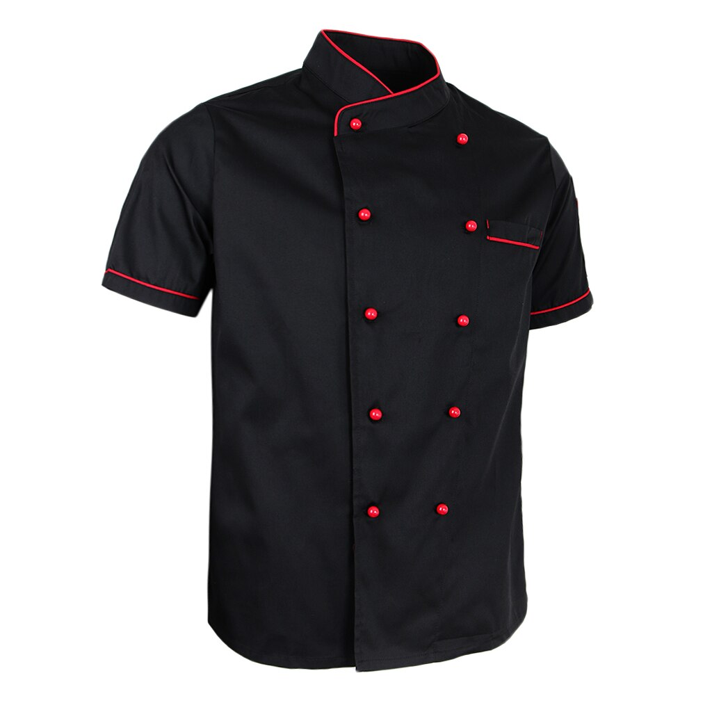 Kvinder mænd slidstærk kokkejakke frakke dobbeltradet hotelkøkken sommer tynd tjener unisex uniform kortærmet kokketøj m  - 2xl: Sort / Xxl