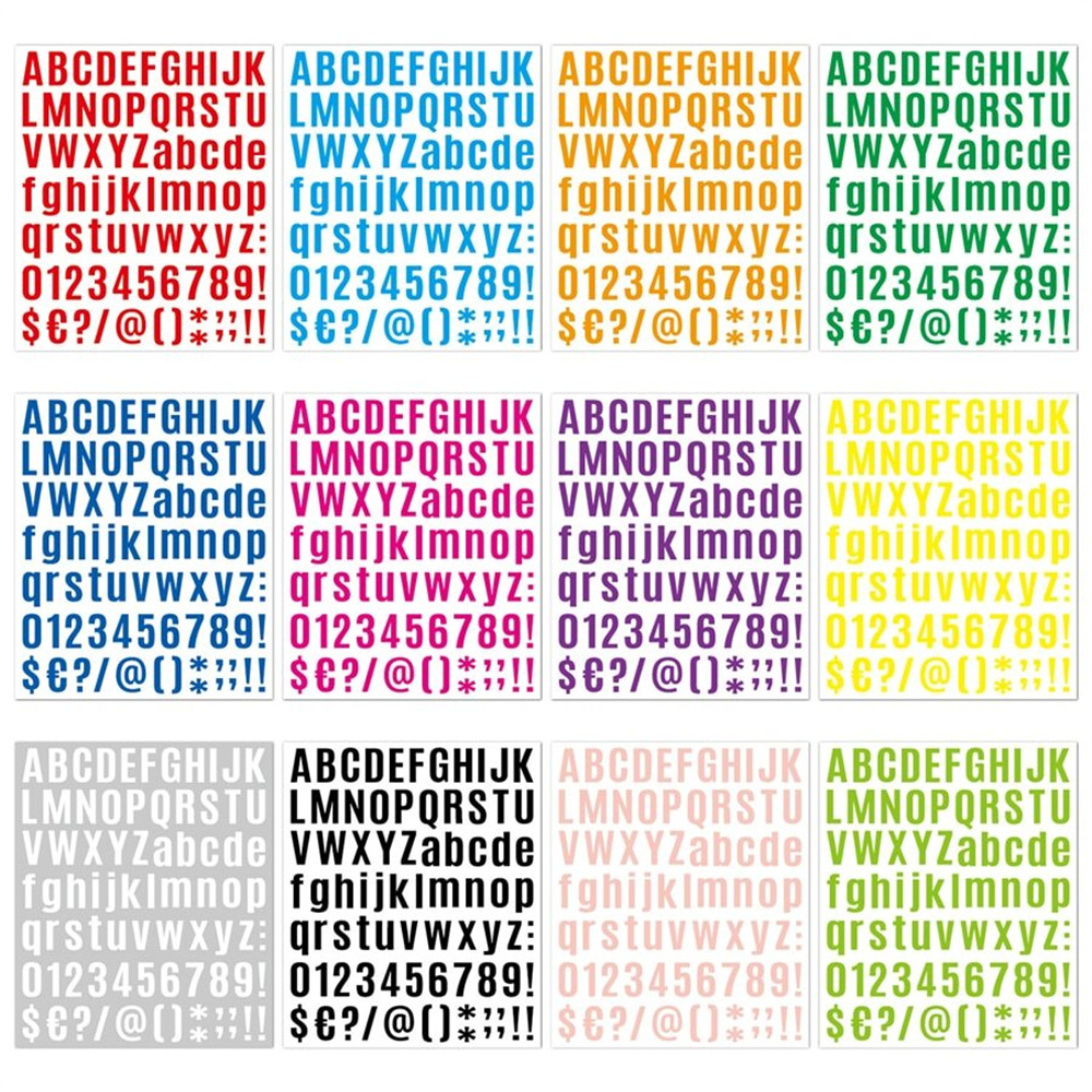 12 vellen alfabetstickers, briefstickers, 1 inch vinyl zelfklevende stickerletters, voor labels, winkelborden, scrapbooking ambachten: Default Title