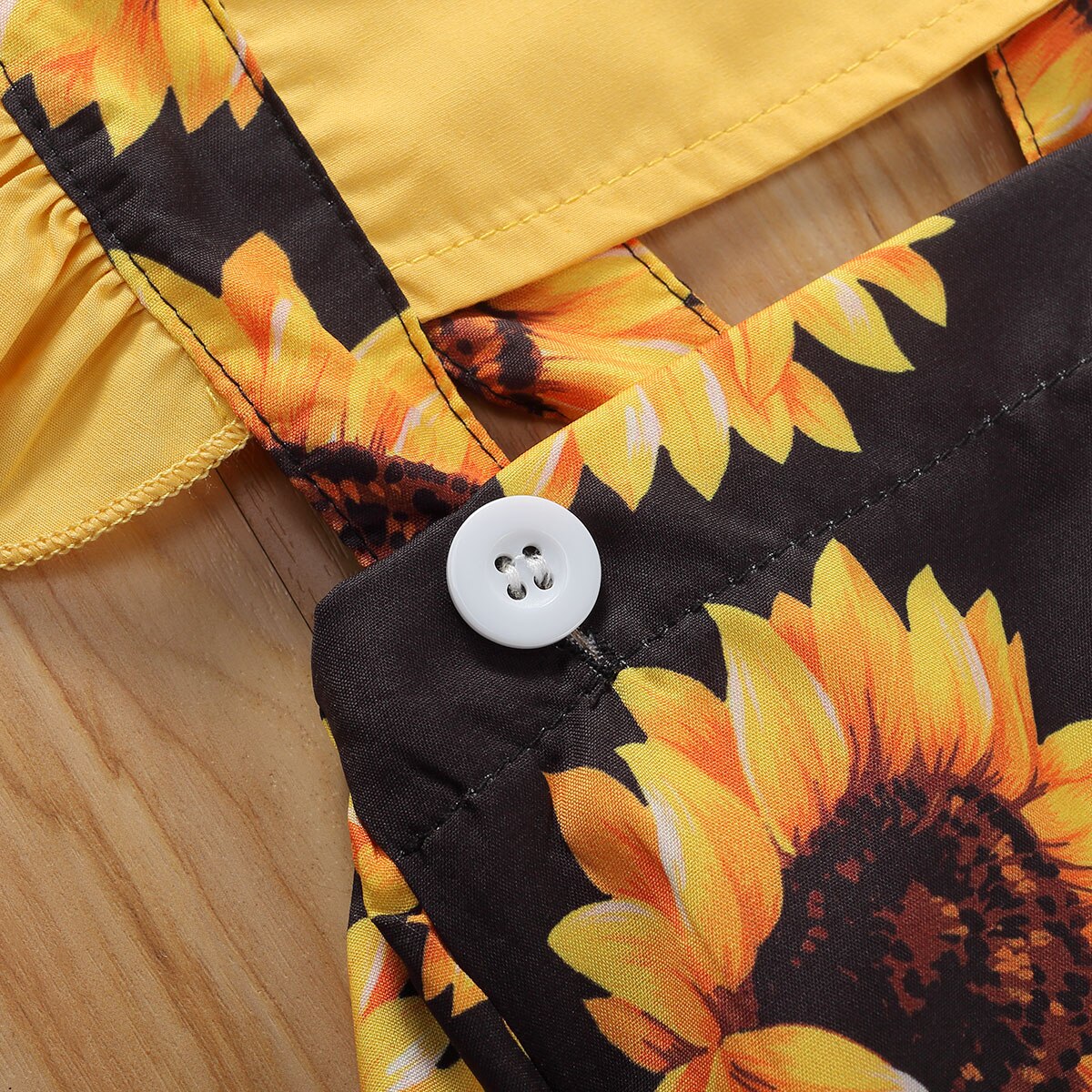 Infant Baby Girls Boys Sunflowers Bodysuits Ruffles Sleeve Print Summer Jumpsuits Headband 0-24M